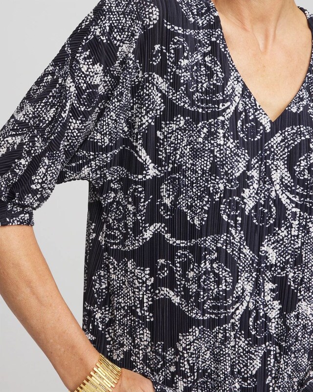 Snakeskin Print Crinkle Elbow Sleeve Tee - image 4